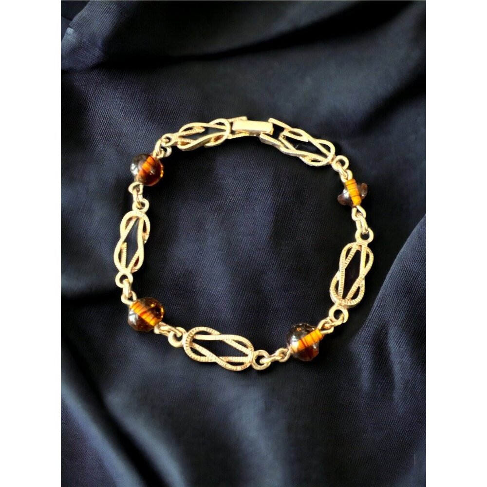 Avon Textured Gold Bracelet with Amber Beads